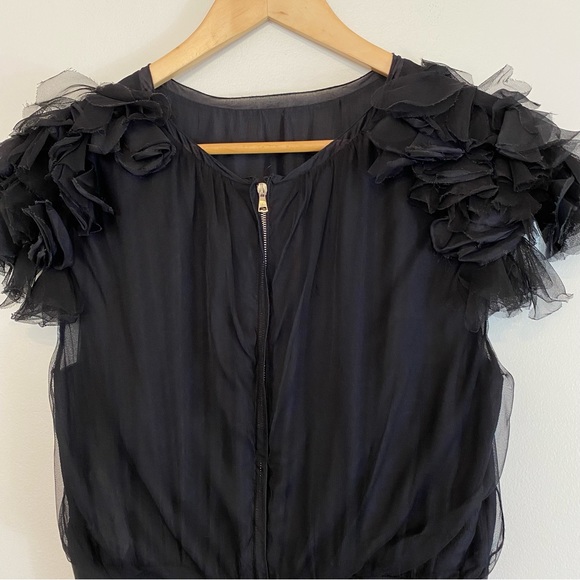 Dolce & Gabbana 100% Silk Black Midi with Ruffled Capped Sleeves size 44 - Picture 10 of 17